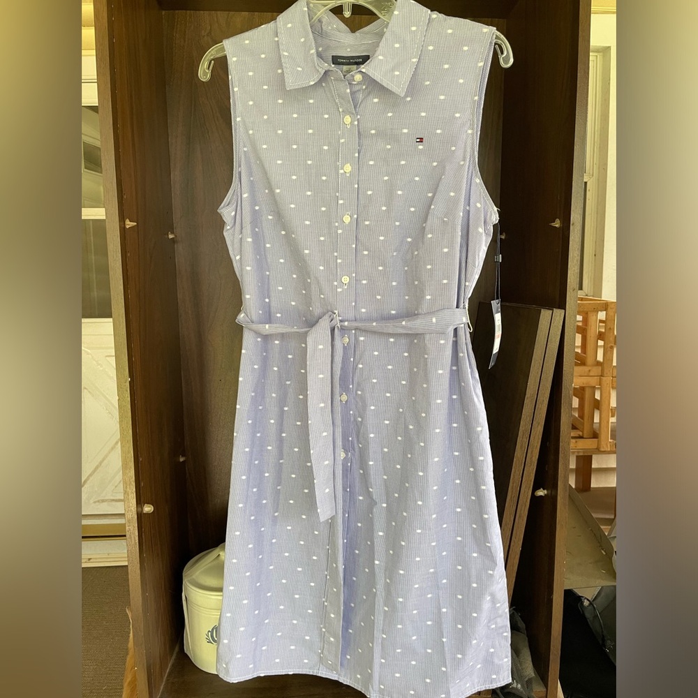 Tommy Hilfiger Sleeveless Mini Houndstooth Dot Shirt Dress NWT